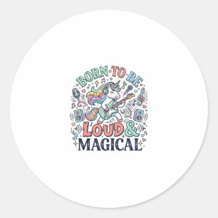 Sticker Rond Licorne née pour être forte et magique Blanc Origi