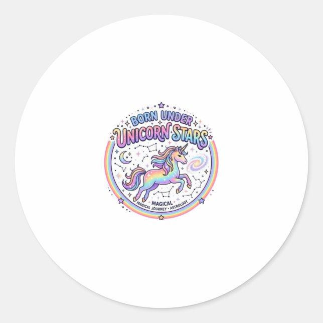 Sticker Rond Licorne née sous les étoiles de licorne Impression (Devant)