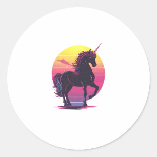 Sticker Rond Licorne Néo Rétro des Années 80 (1)