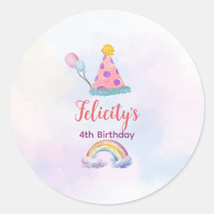 Sticker Rond Licorne Pastel Arc-en-Ciel Anniversaire Tout Âge