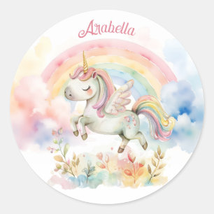 Sticker Rond Licorne pastel et arc-en-ciel jolis