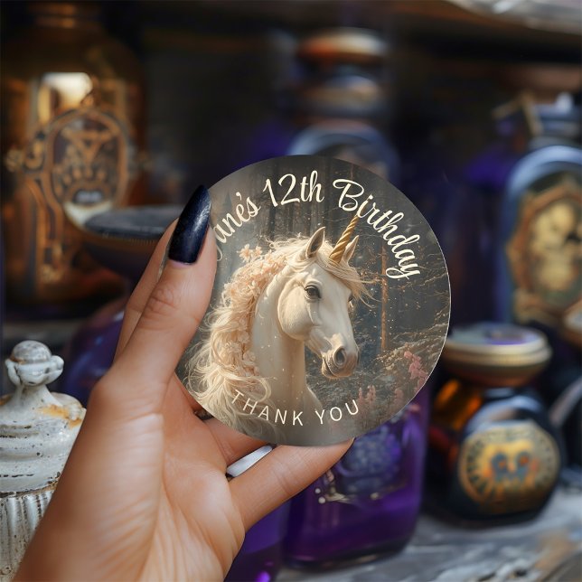 Sticker Rond Licorne Pégase Floral Crinière Rose Fantastique En (Créateur téléchargé)