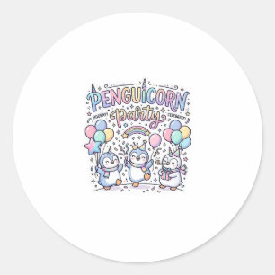 Sticker Rond Licorne Penguicorne Fête Vecteur Premium Vector De
