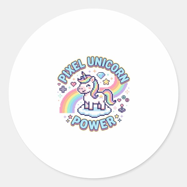 Sticker Rond Licorne Pixel Licorne Puissance Conception Graphiq (Devant)