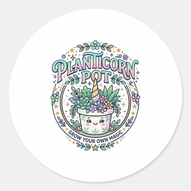 Sticker Rond Licorne Planticorne Pot POD Prêt POD Maquette_1 (Devant)