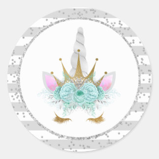 Sticker Rond Licorne princesse argent et or