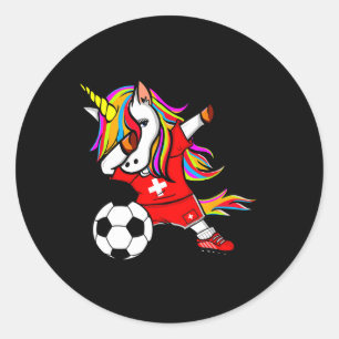 Sticker Rond Licorne qui Dab Suisse Footbyll - Drapeau suisse