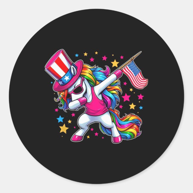Sticker Rond Licorne qui Dabbe 4 Juillet Oncle Sam Filles Ameri (Devant)