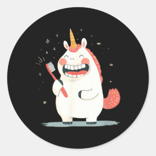 Sticker Rond Licorne Riante aux Dents Soin de Brosse à Dents