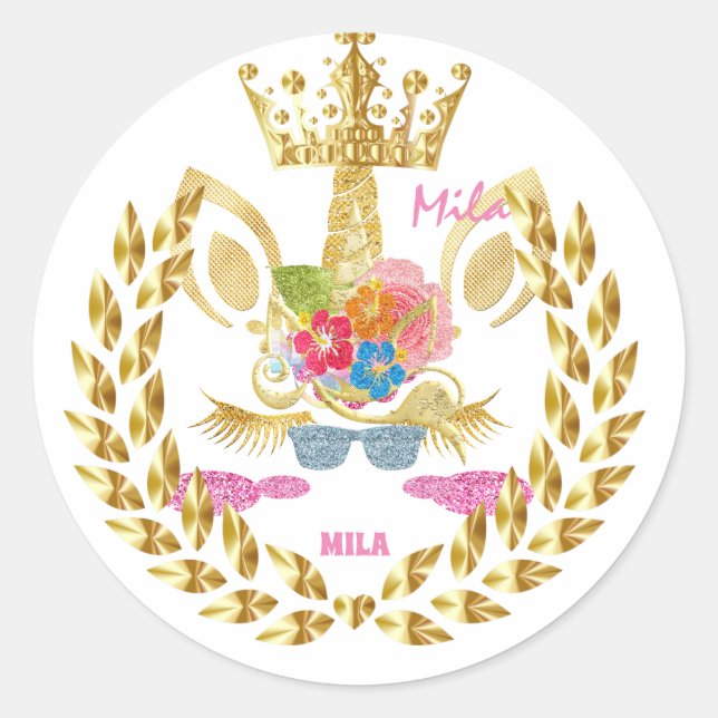Sticker Rond licorne rose (Devant)