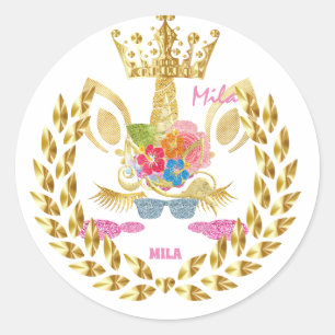 Sticker Rond licorne rose