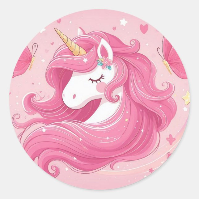 Sticker Rond licorne rose (Devant)