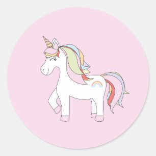 Sticker Rond Licorne rose