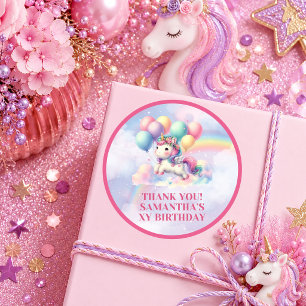 Sticker Rond Licorne Rose Violet Fille Anniversaire Fête Sti