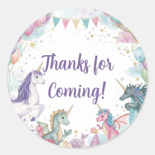 Sticker Rond Licorne Sirène Aquarelle Arc-en-Ciel Cadeau de Fêt