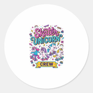 Sticker Rond Licorne Skater Licorne Crew Rétro Style Imprimé su