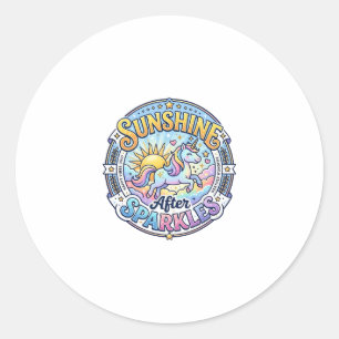 Sticker Rond Licorne Sunshine Après Paillettes POD Prêt Marketp