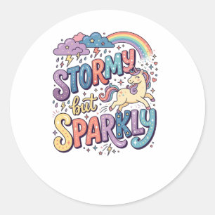 Sticker Rond Licorne Tempête mais Étincelante Fantaisiste Merch