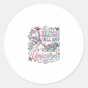 Sticker Rond Licorne Traîneau Toute La Journée Licorne Adorable