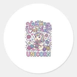 Sticker Rond Licorne Tricot Crochet Licorne Charmant Fond Blanc