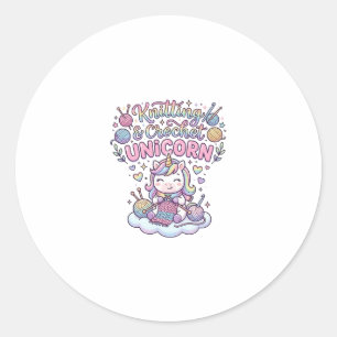 Sticker Rond Licorne Tricot Crochet Licorne Typographie Adorabl