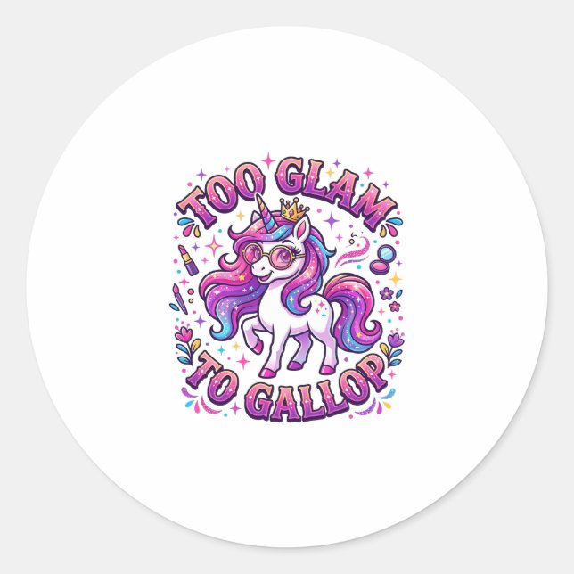 Sticker Rond Licorne Trop Glamour pour Galoper Impression sur D (Devant)