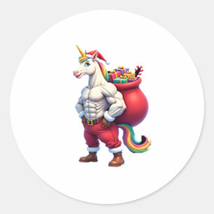 Sticker Rond Licorne Vilain Blague Drôle Noël Matin Famille