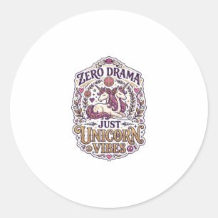 Sticker Rond Licorne Zéro Drame Juste Licorne Vibes Élégant Bla