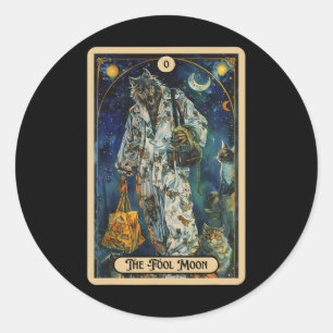 Sticker Rond L'idiot de la lune Werewolf (l'idiot) Tarot d'Hall
