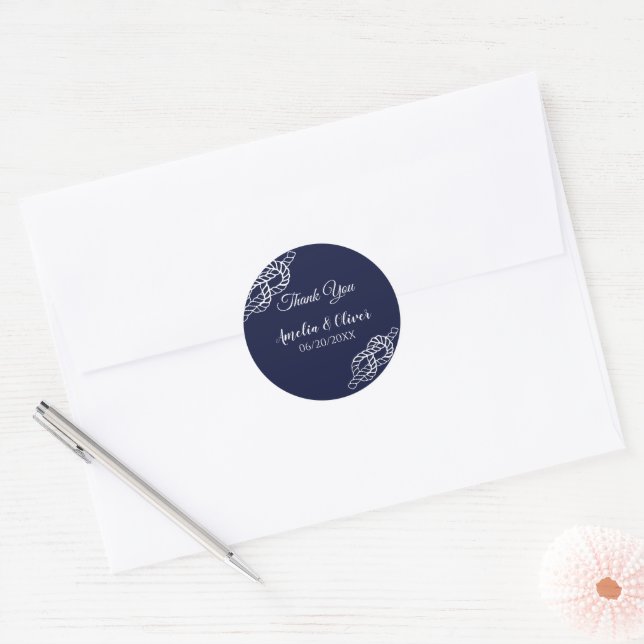 Sticker Rond Lien La corde Nautique Knot Blanc & Mariage Marine (Enveloppe)