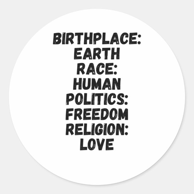 Sticker Rond Lieu de naissance Terre Religion Amour Politique L (Devant)