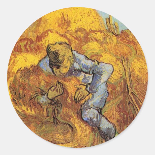 Sticker Rond Lieuse de gerbes (d'après Millet) par Vincent van  (Devant)