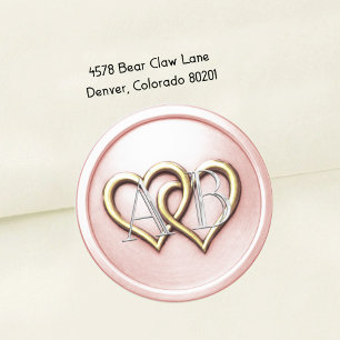 Sticker Rond Lieutenant rose deux coeurs monogrammé argent