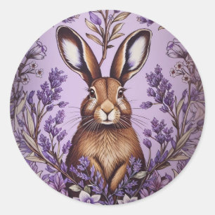 Sticker Rond Lièvre mignon Avec Lavender William Morris Inspiré