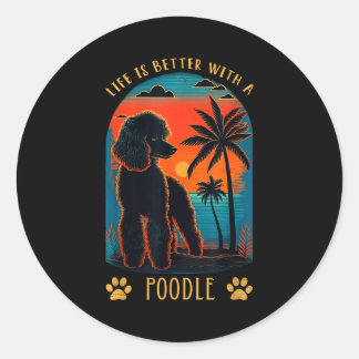 Sticker Rond Life Is Better With A Odle Sunset Beach Retro Dog 
