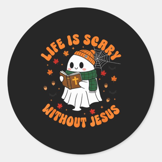 Sticker Rond Life Is Y Without Jesus - Christian Halloween  (Devant)