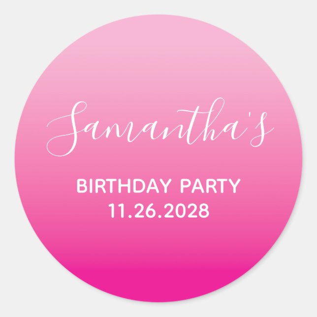 Sticker Rond Light and Hot Pink Ombre Birthday Party (Devant)