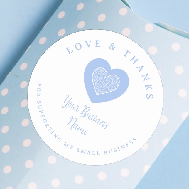 Sticker Rond Light Blue Lace Heart Love & Thanks Supporting (Light Blue Lace Heart Love & Thanks Supporting Small Business Classic Round Sticker.)