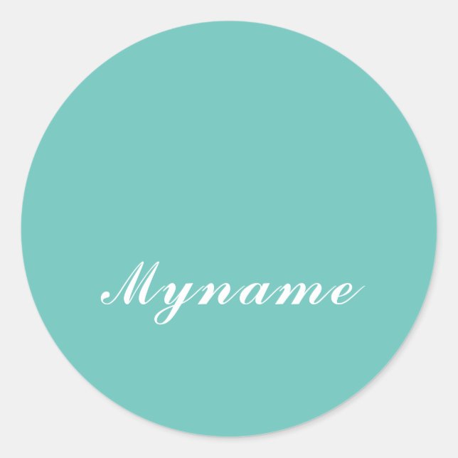 Sticker Rond Light Teal Trendy Modern Minimalist Chic Name (Devant)