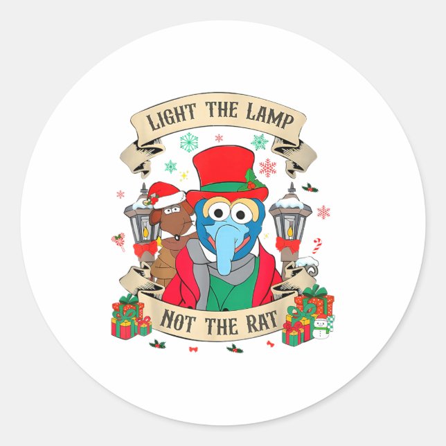 Sticker Rond Light The Lamp Not The Rat Funny Christmas Matchin (Devant)