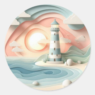 Sticker Rond Lighthouse By The Sea
