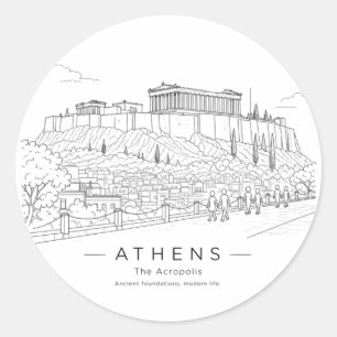 Sticker Rond Ligne artistique de l'Acropole d'Athènes Parthénon