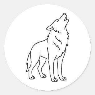 Sticker Rond Ligne artistique minimaliste Loup – Faune hurlante