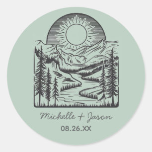 Sticker Rond Ligne artistique moderne de montagnes de mariage  