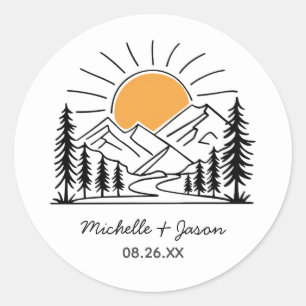 Sticker Rond Ligne artistique moderne de montagnes de mariage