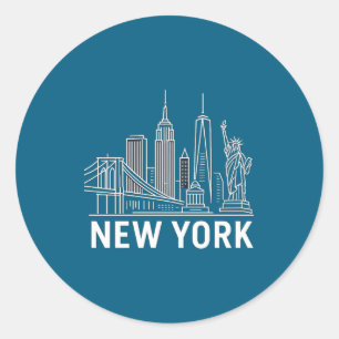 Sticker Rond Ligne blanche de l'horizon de New York avec la sta