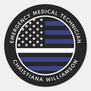 Sticker Rond Ligne blanche mince personnalisée USA Drapeau EMS 