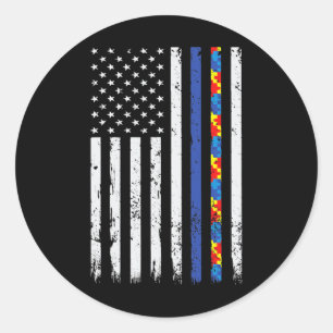Sticker Rond Ligne Bleue fine Soutien de la police Autisme 4 Ju