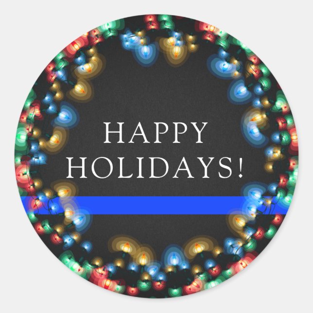 Sticker Rond Ligne Bleue Mince Couleur de NoëlLumières Police à (Devant)