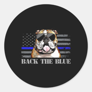 Sticker Rond Ligne Bleue Mince Drapeau américain Police Chien